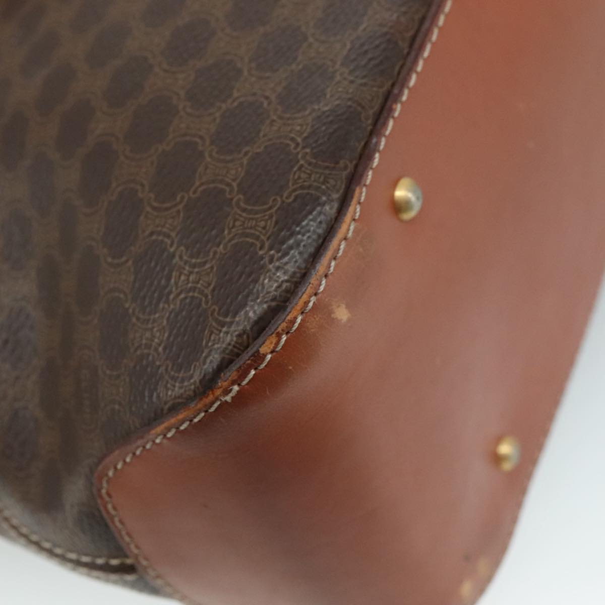 CELINE Macadam Canvas Hand Bag PVC Leather Brown Auth 105820