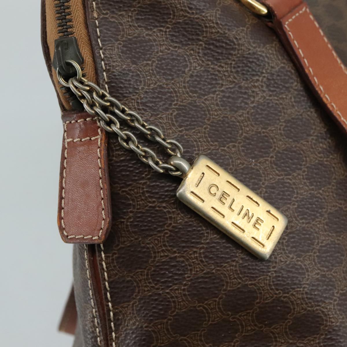 CELINE Macadam Canvas Hand Bag PVC Leather Brown Auth 105820