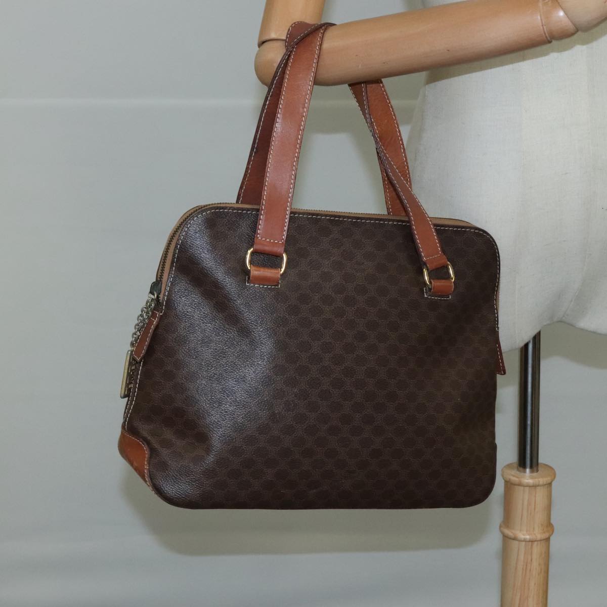 CELINE Macadam Canvas Hand Bag PVC Leather Brown Auth 105820