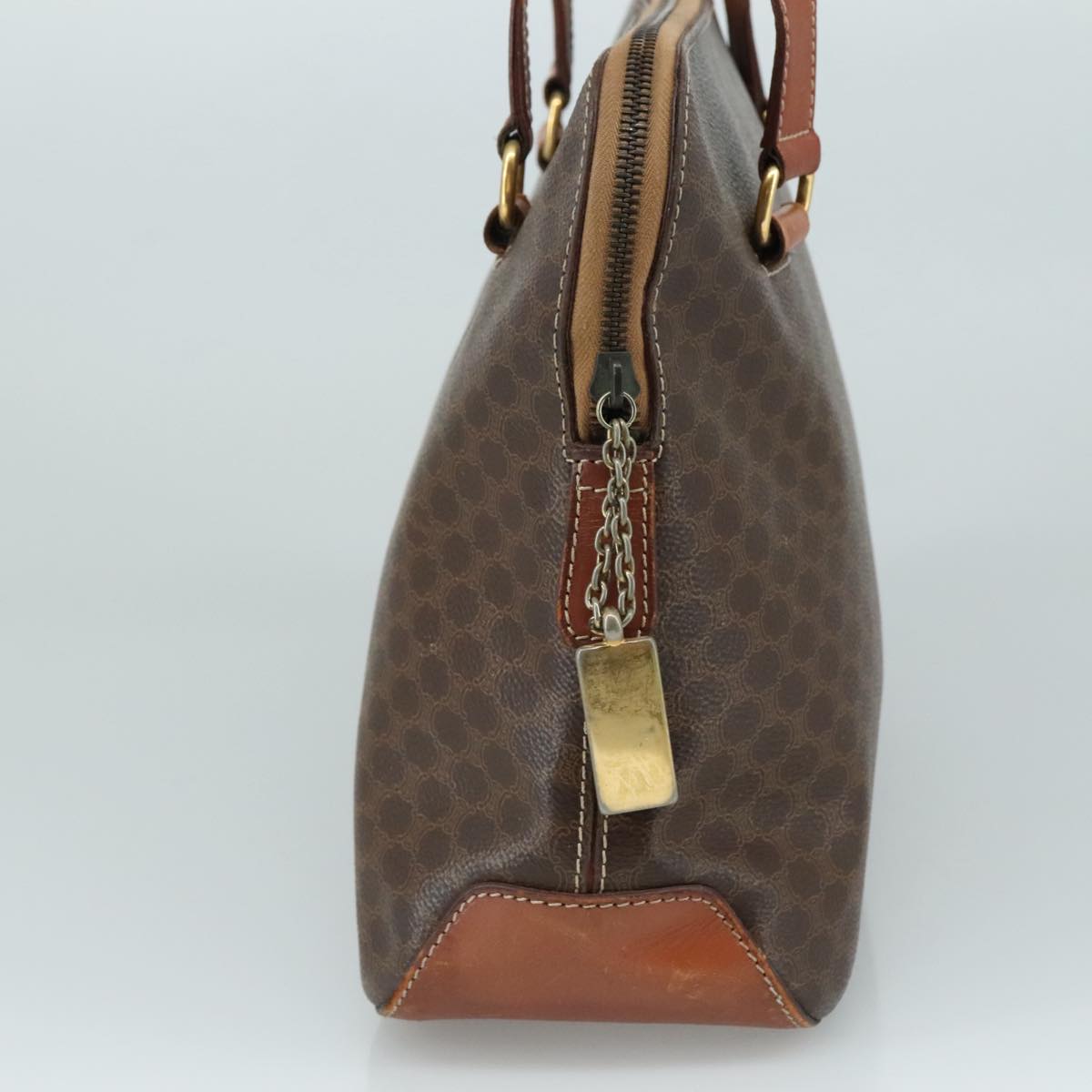 CELINE Macadam Canvas Hand Bag PVC Leather Brown Auth 105820