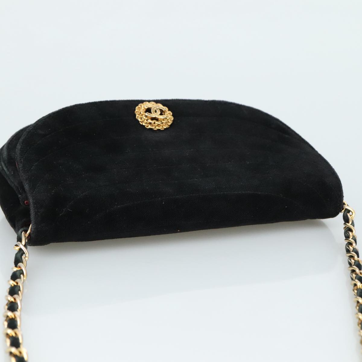 CHANEL Chain Shoulder Bag Suede Black CC Auth 105831