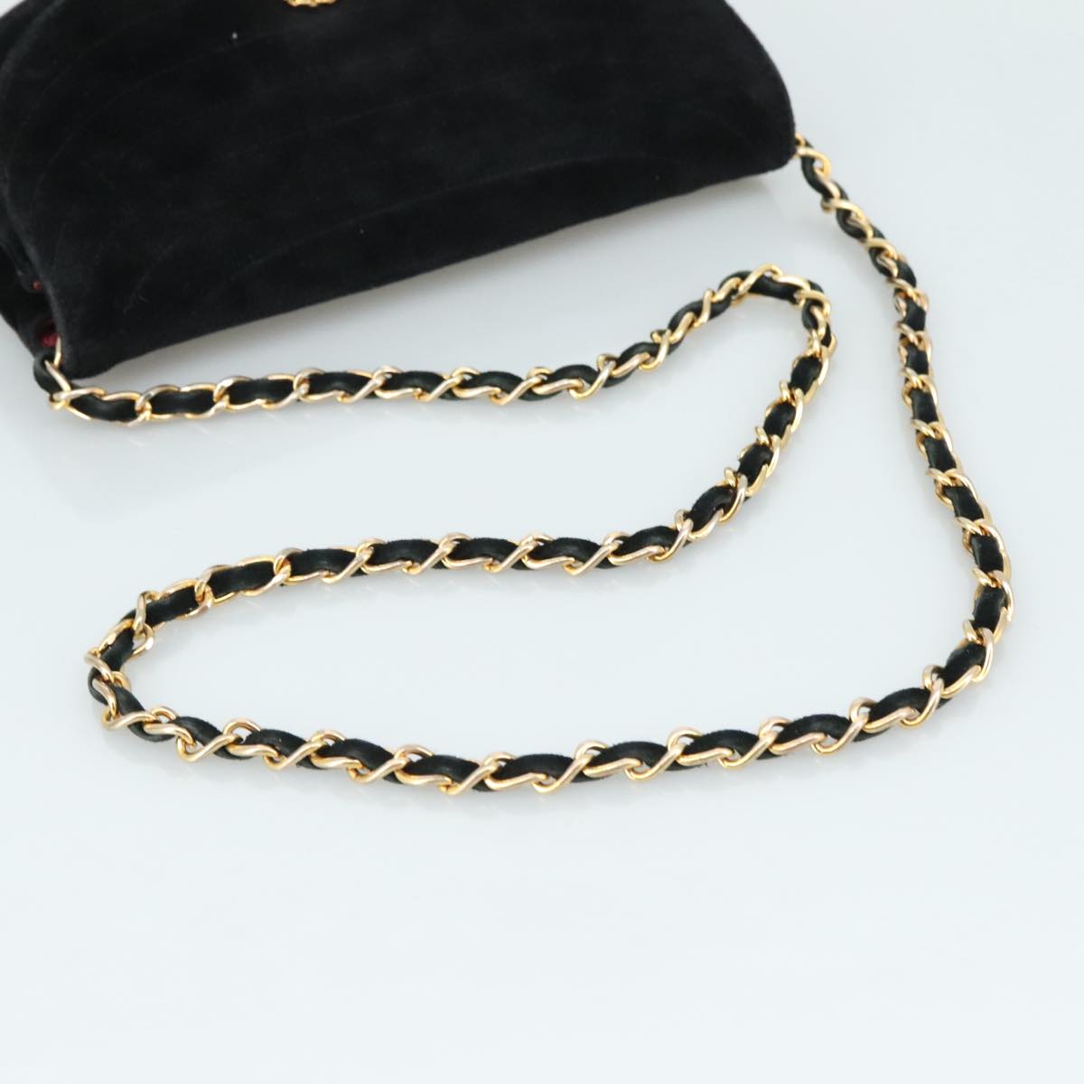 CHANEL Chain Shoulder Bag Suede Black CC Auth 105831