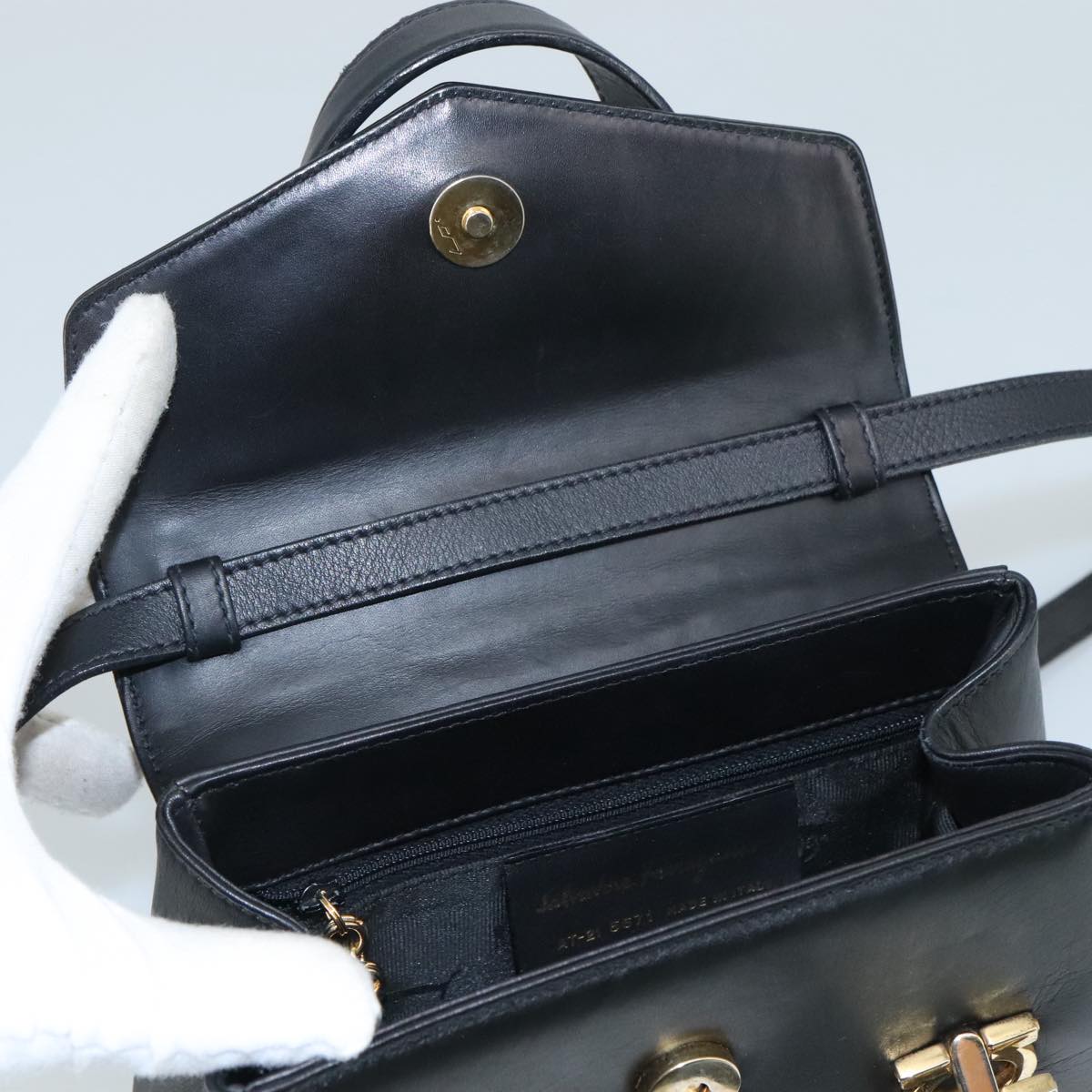 Salvatore Ferragamo Gancini Hand Bag Leather 2way Black Auth 105843