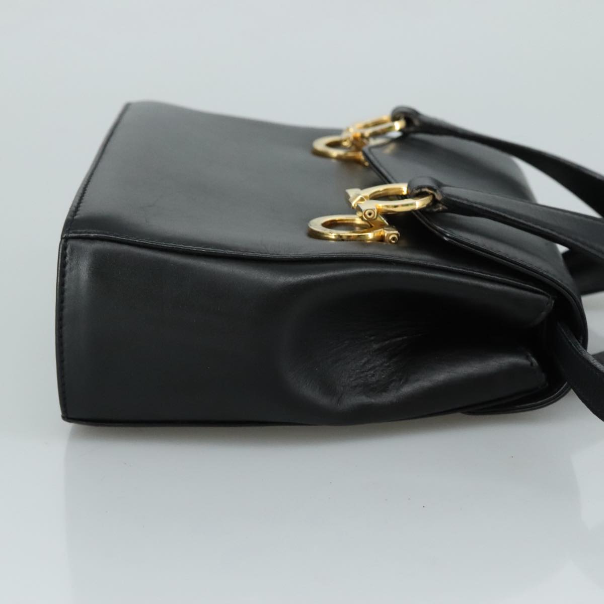 Salvatore Ferragamo Gancini Hand Bag Leather 2way Black Auth 105843
