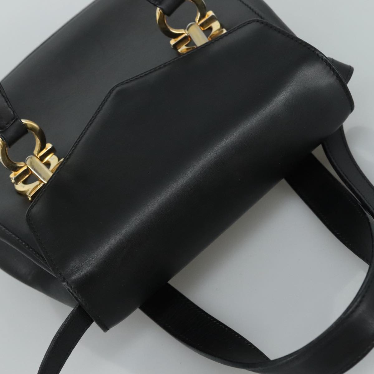 Salvatore Ferragamo Gancini Hand Bag Leather 2way Black Auth 105843