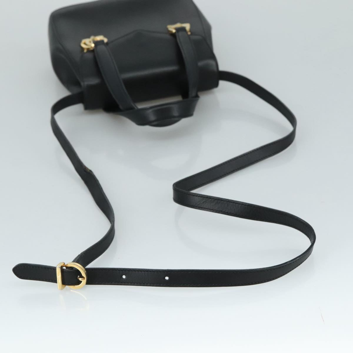 Salvatore Ferragamo Gancini Hand Bag Leather 2way Black Auth 105843