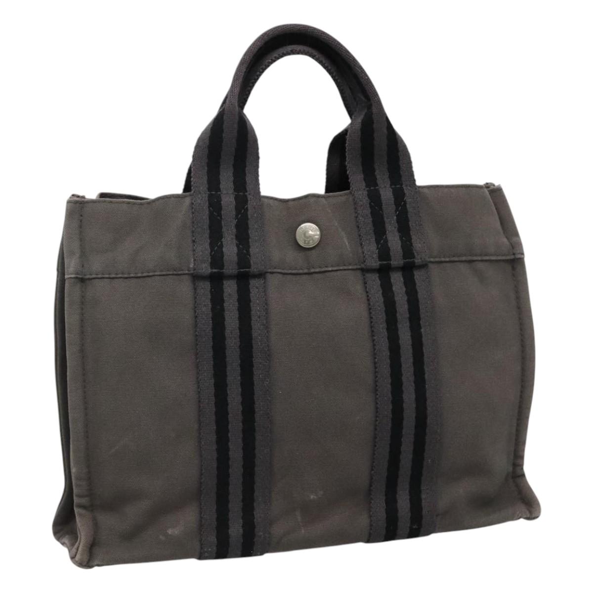 HERMES Fourre Tout PM Tote Bag Canvas Gray Auth 105922