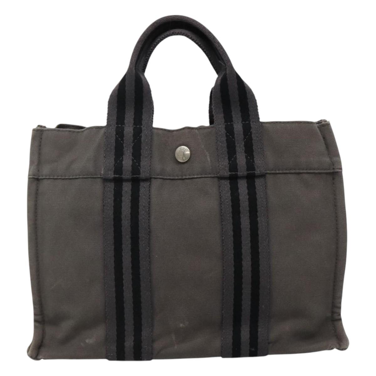 HERMES Fourre Tout PM Tote Bag Canvas Gray Auth 105922