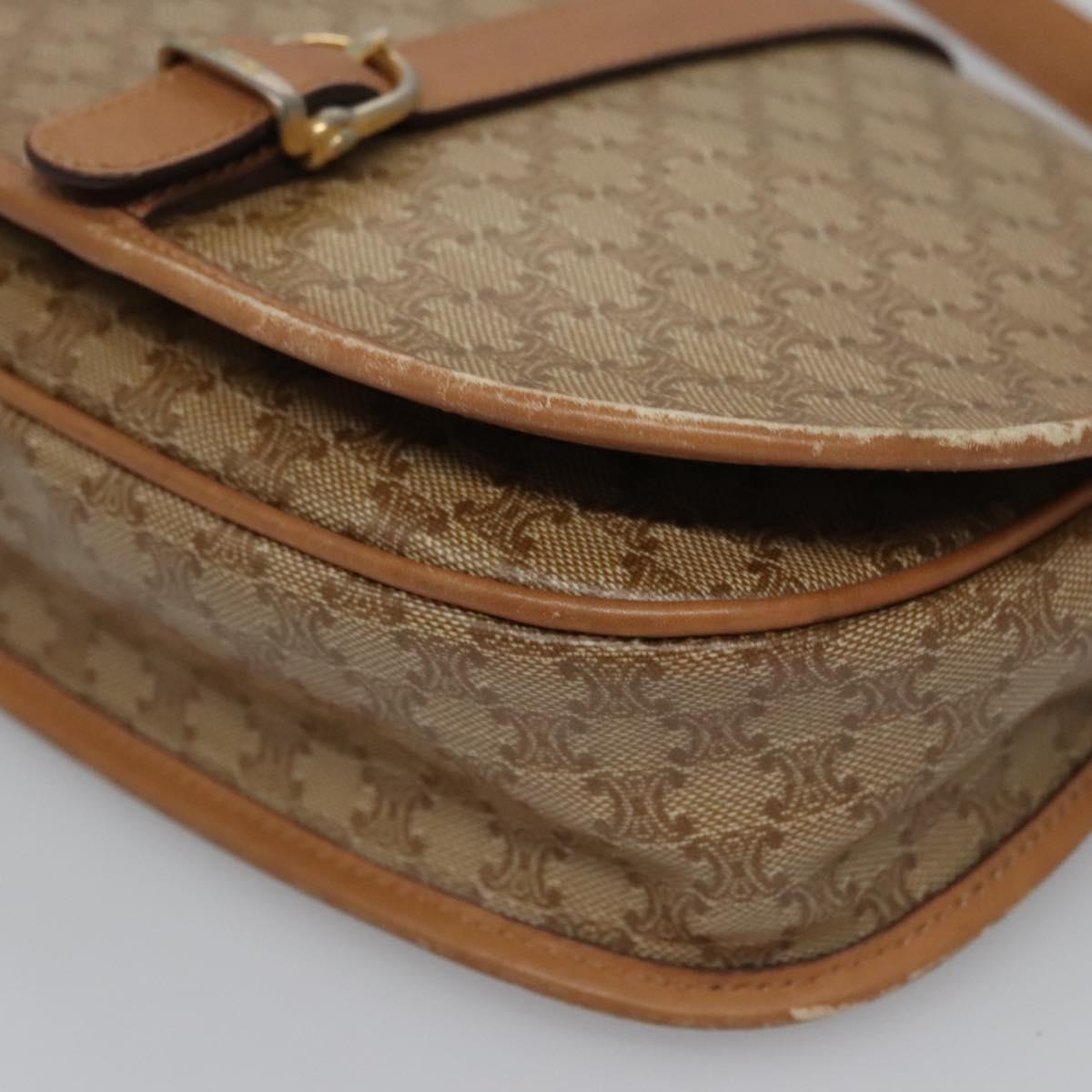 CELINE Macadam Canvas Shoulder Bag Beige Auth 105935