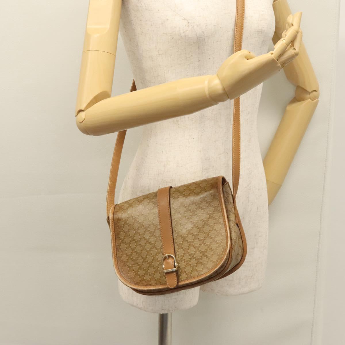 CELINE Macadam Canvas Shoulder Bag Beige Auth 105935
