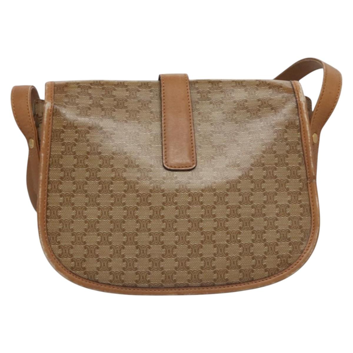 CELINE Macadam Canvas Shoulder Bag Beige Auth 105935