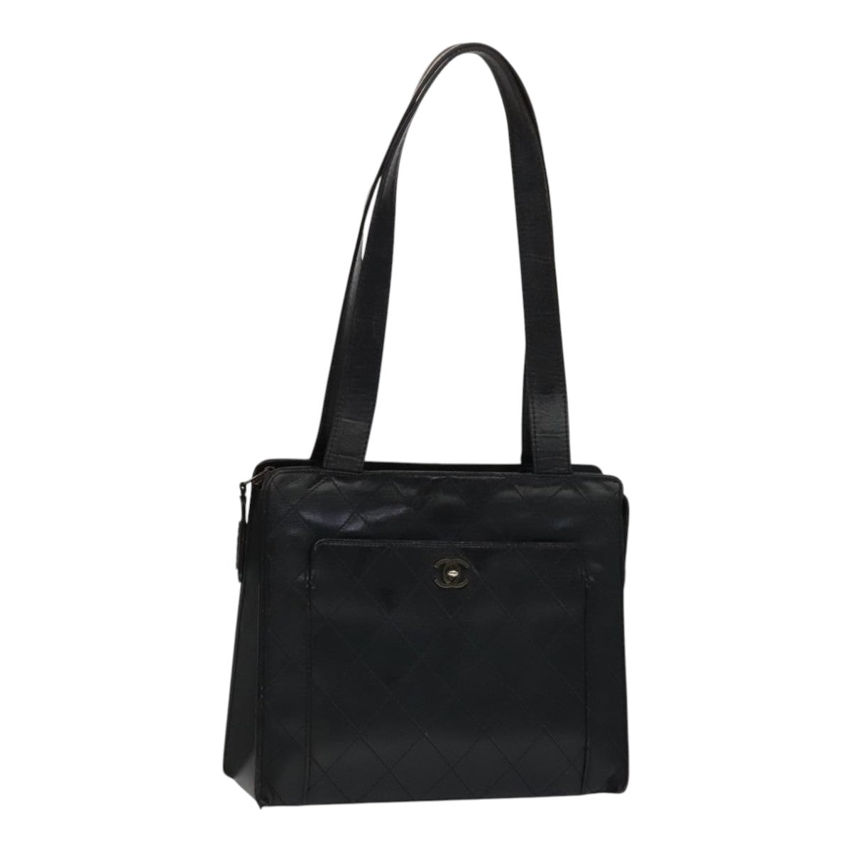 CHANEL Matelasse Shoulder Bag Leather Black CC Auth 105958