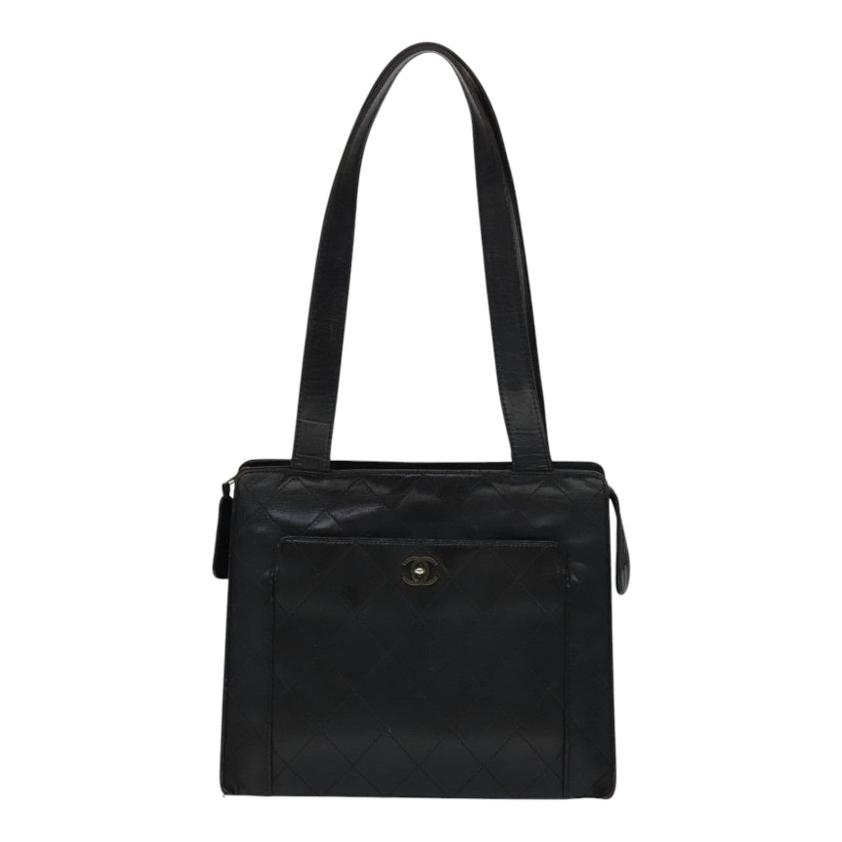 CHANEL Matelasse Shoulder Bag Leather Black CC Auth 105958