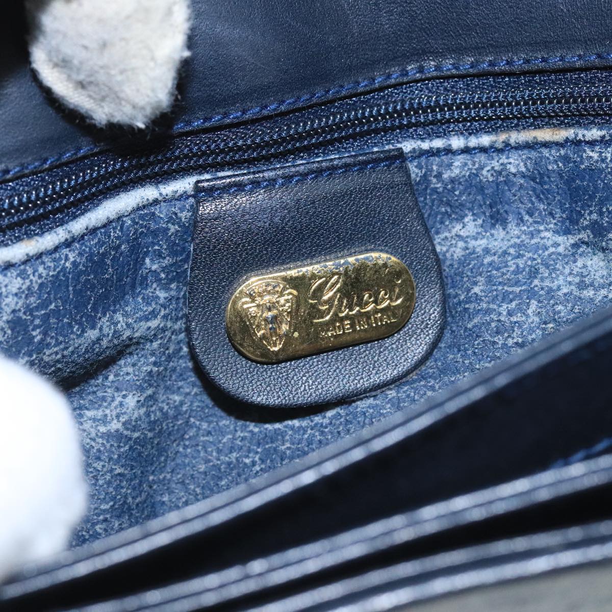 GUCCI Micro GG Supreme Shoulder Bag PVC Navy Gold Auth 106029