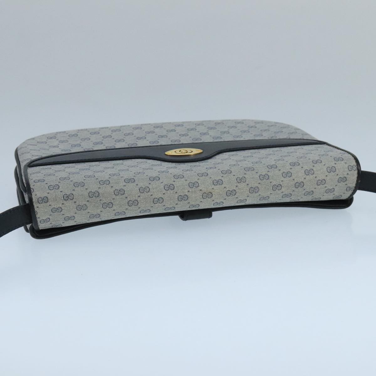 GUCCI Micro GG Supreme Shoulder Bag PVC Navy Gold Auth 106029