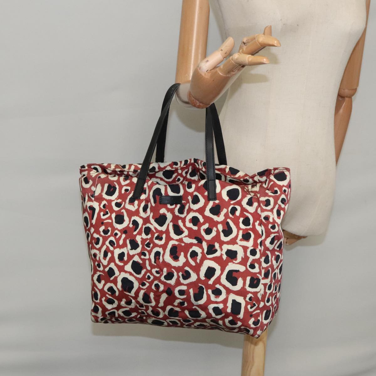GUCCI Tote Bag Canvas White Red 282439 Auth 106058