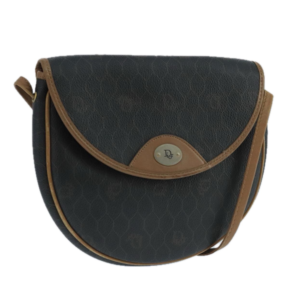 Christian Dior Honeycomb Canvas Shoulder Bag PVC Leather Black Auth 106108