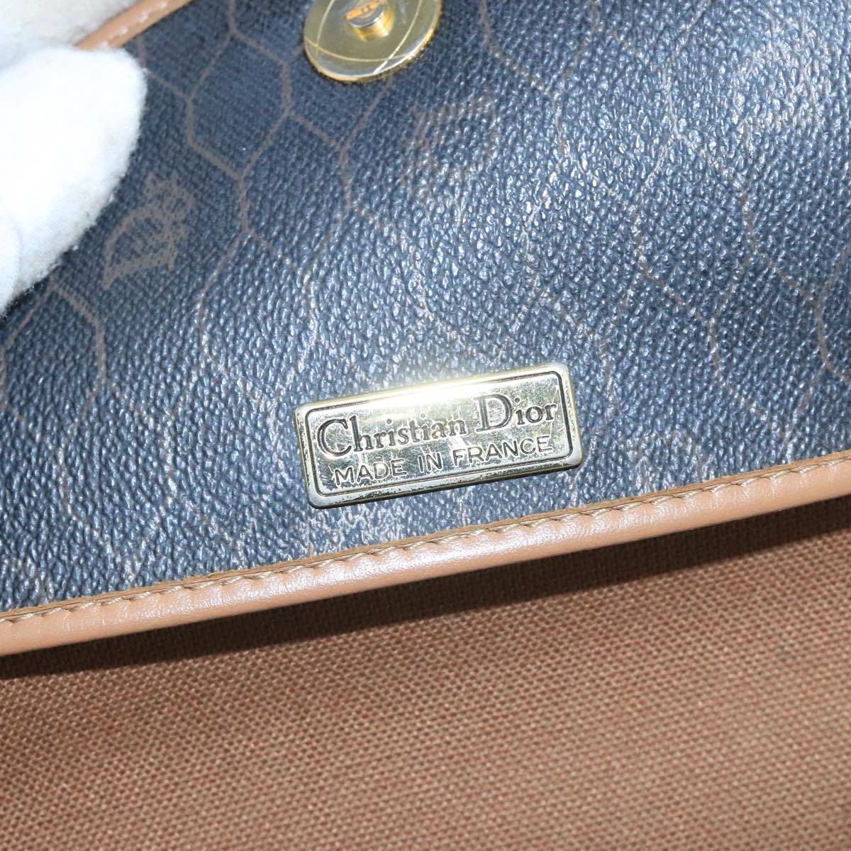Christian Dior Honeycomb Canvas Shoulder Bag PVC Leather Black Auth 106108