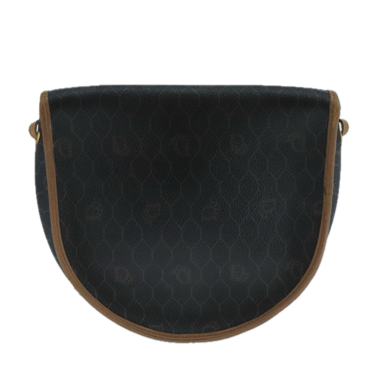 Christian Dior Honeycomb Canvas Shoulder Bag PVC Leather Black Auth 106108
