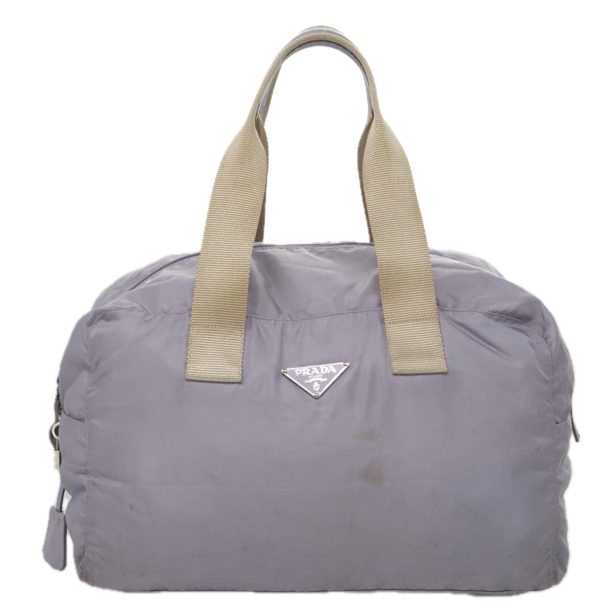 PRADA Boston Bag Nylon Purple Beige Silver Auth 106164