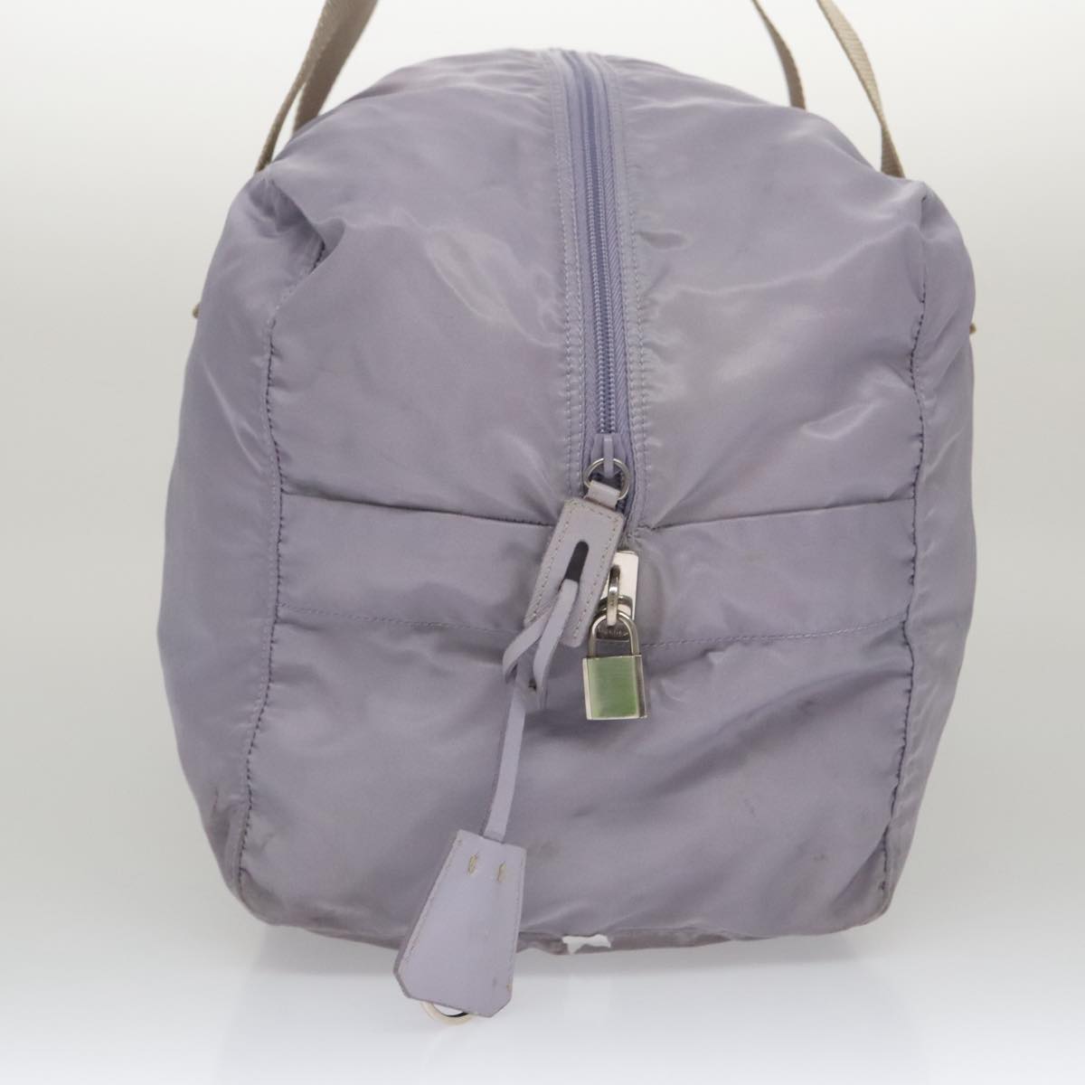 PRADA Boston Bag Nylon Purple Beige Silver Auth 106164