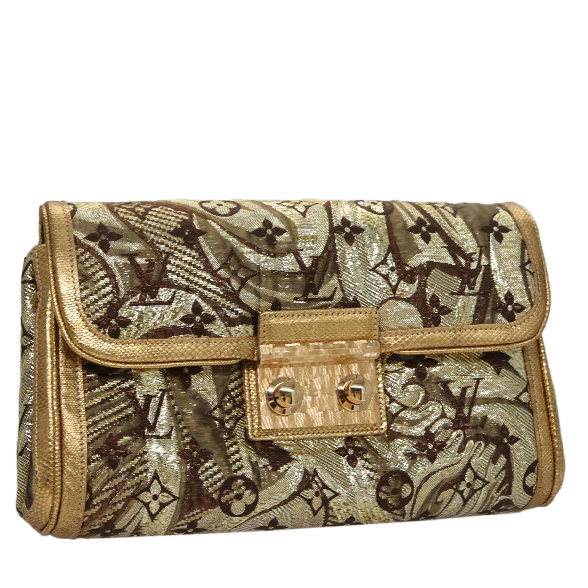 LOUIS VUITTON Monogram Brocade Tari Clutch Bag Gold M93142 LV Auth 106316S