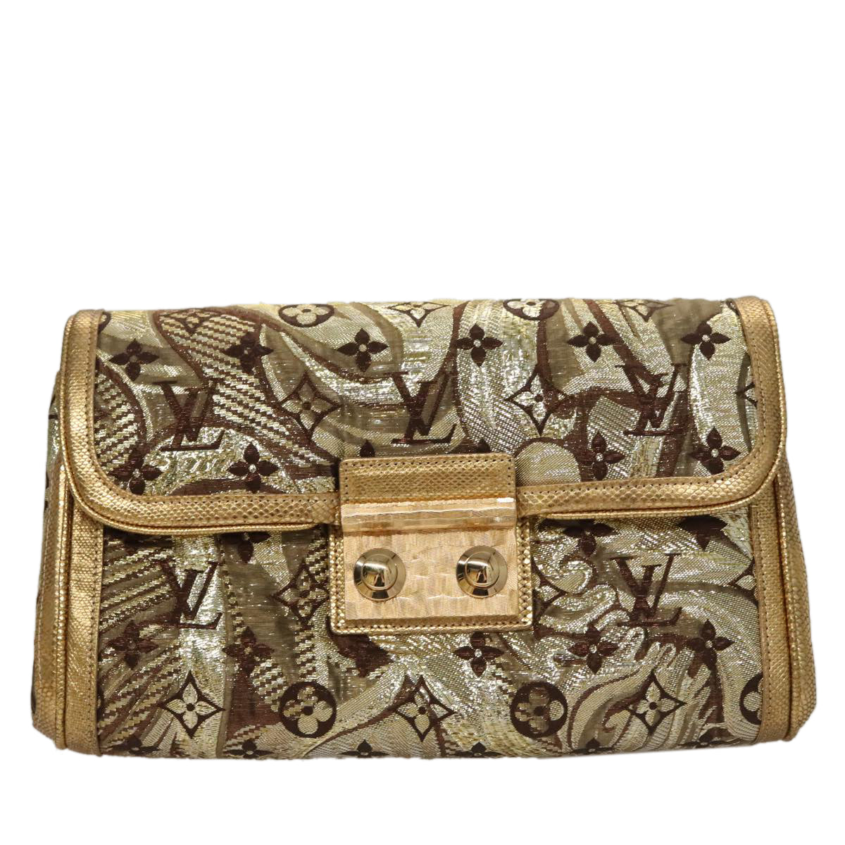 LOUIS VUITTON Monogram Brocade Tari Clutch Bag Gold M93142 LV Auth 106316S