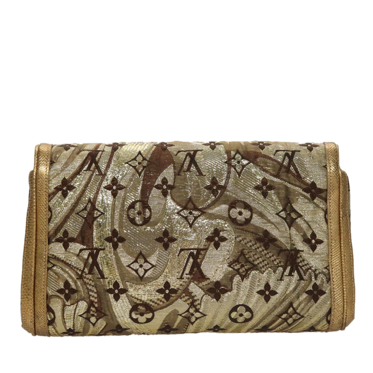 LOUIS VUITTON Monogram Brocade Tari Clutch Bag Gold M93142 LV Auth 106316S