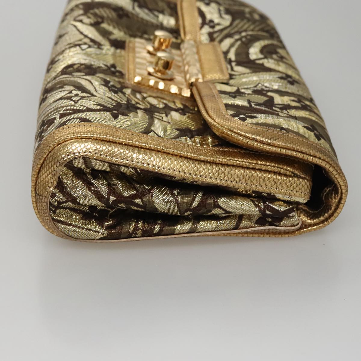 LOUIS VUITTON Monogram Brocade Tari Clutch Bag Gold M93142 LV Auth 106316S