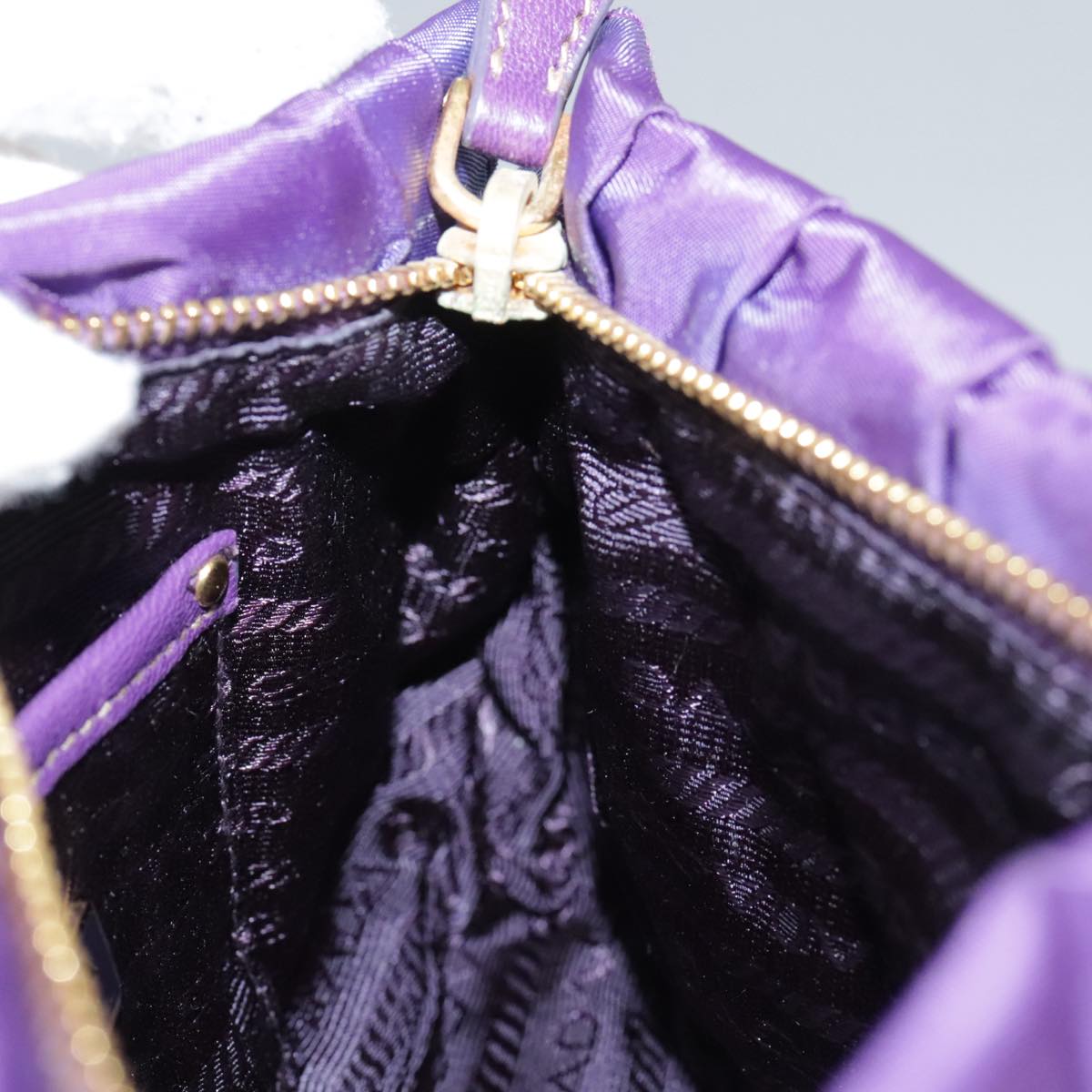 PRADA Accessory Pouch Nylon Purple Gold Auth 106340