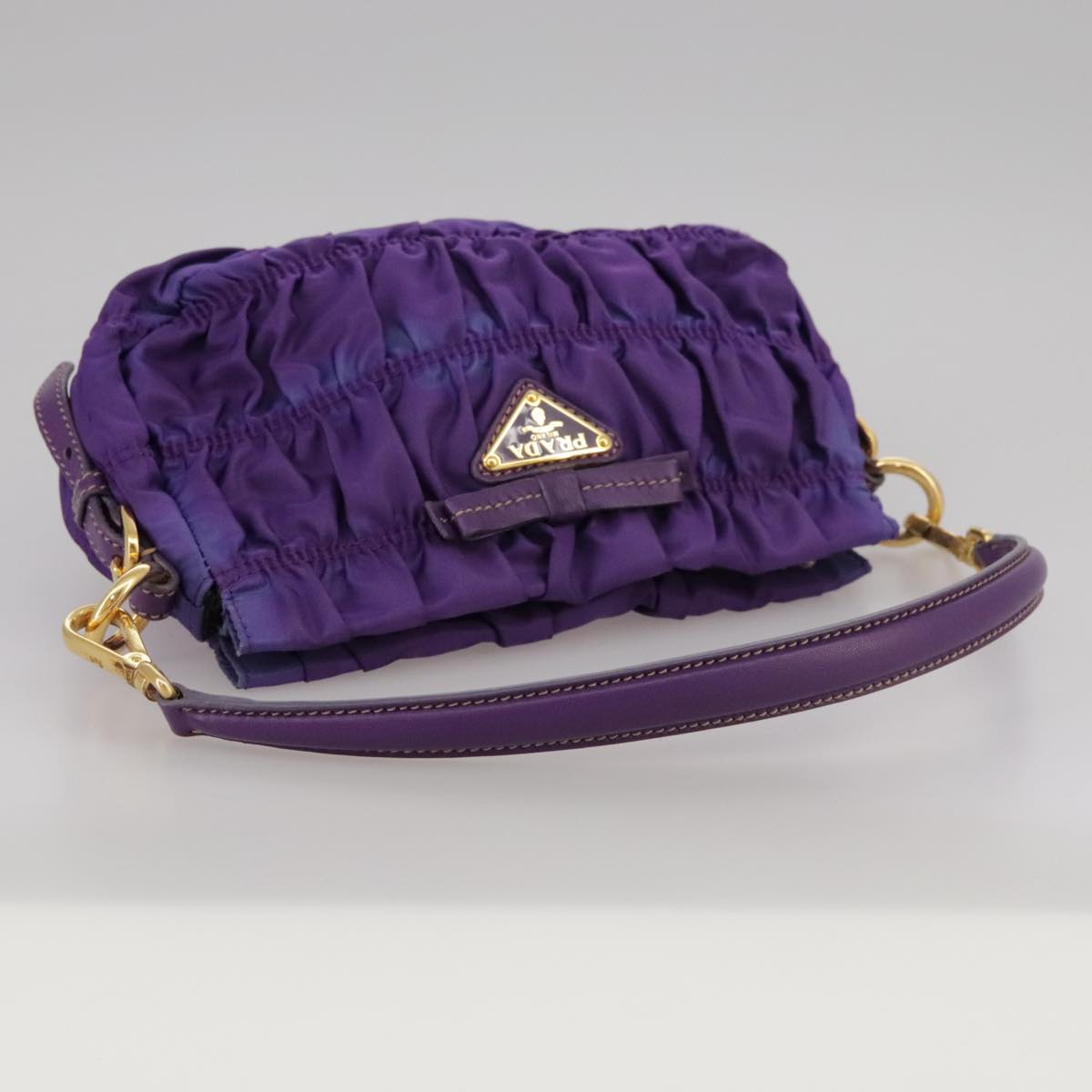PRADA Accessory Pouch Nylon Purple Gold Auth 106340
