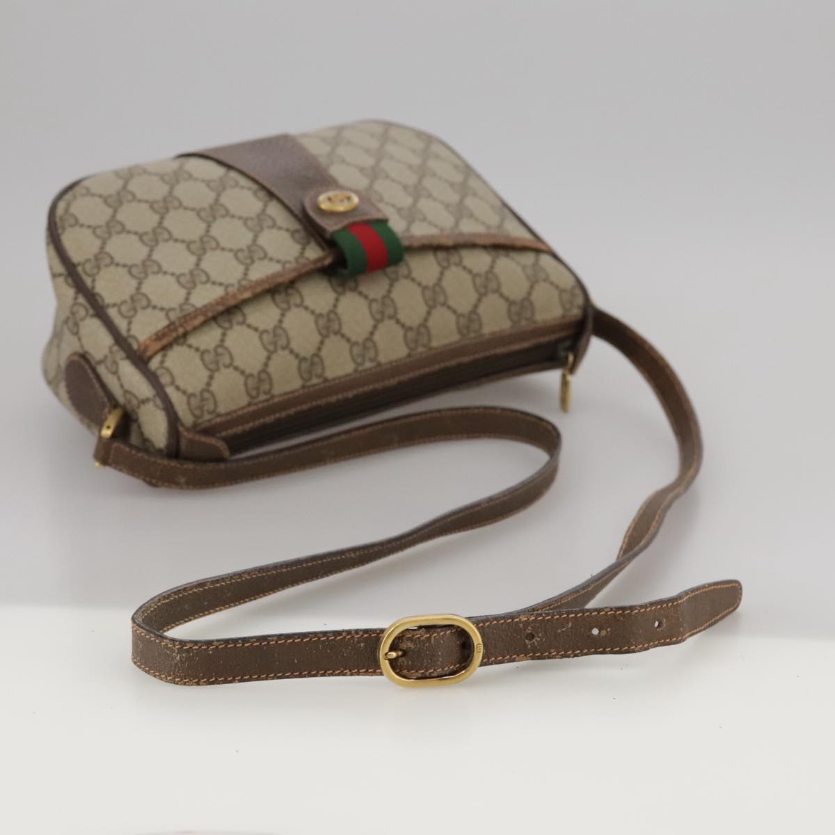 GUCCI GG Supreme Web Sherry Line Shoulder Bag PVC Beige 89 02 032 Auth 106357
