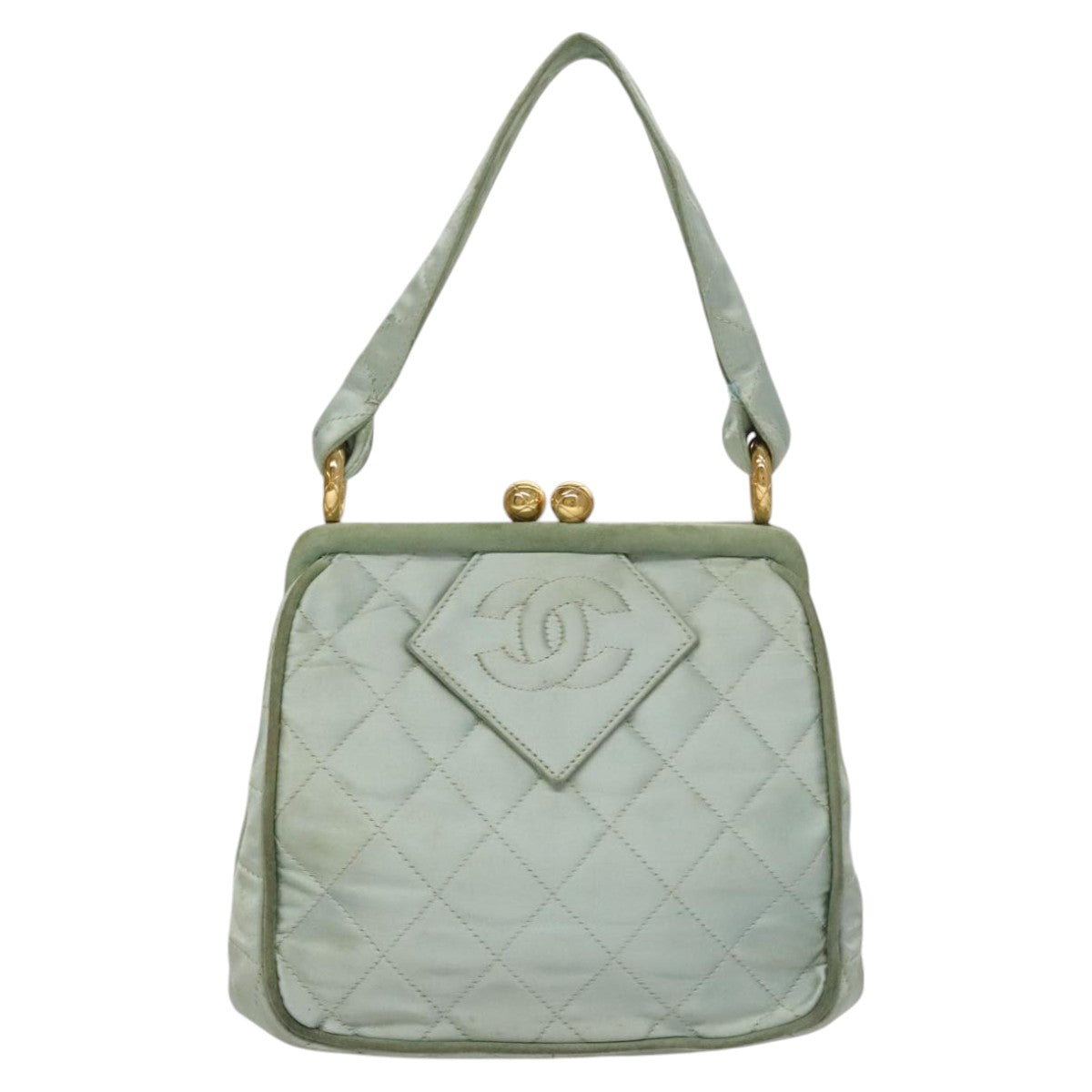 CHANEL Matelasse Hand Bag Satin Green CC Auth 106444