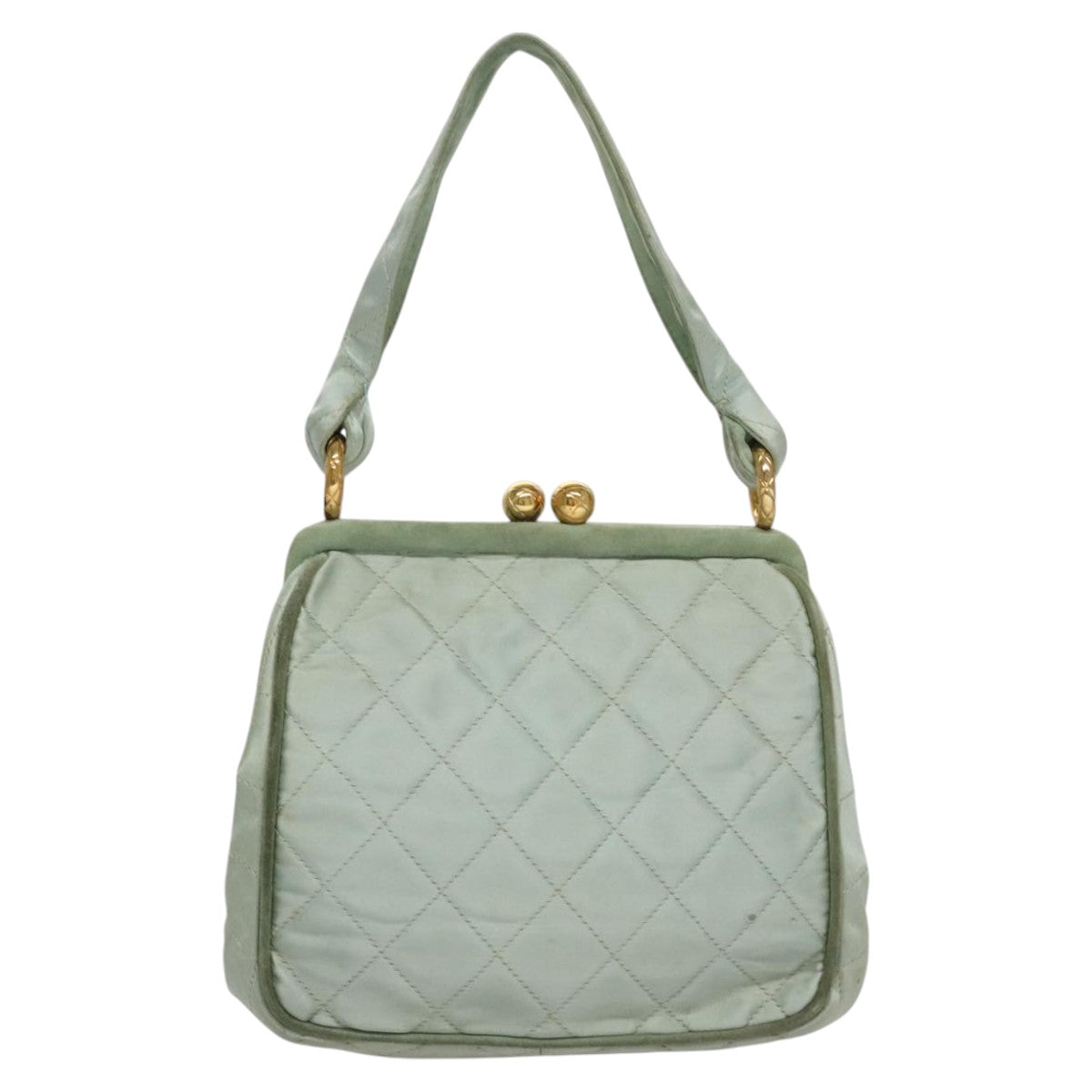 CHANEL Matelasse Hand Bag Satin Green CC Auth 106444