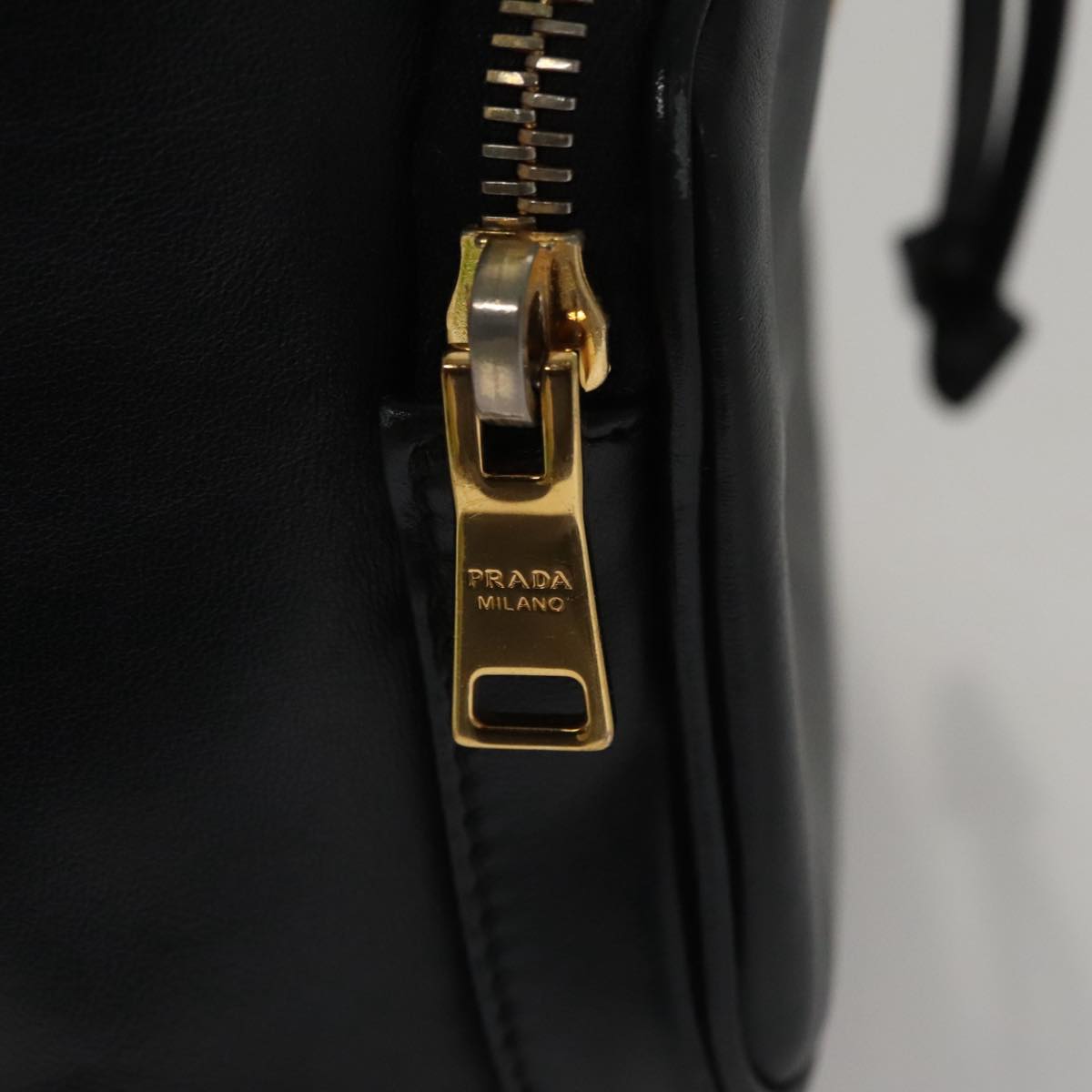 PRADA Hand Bag Leather 2way Black Gold Auth 106451AV