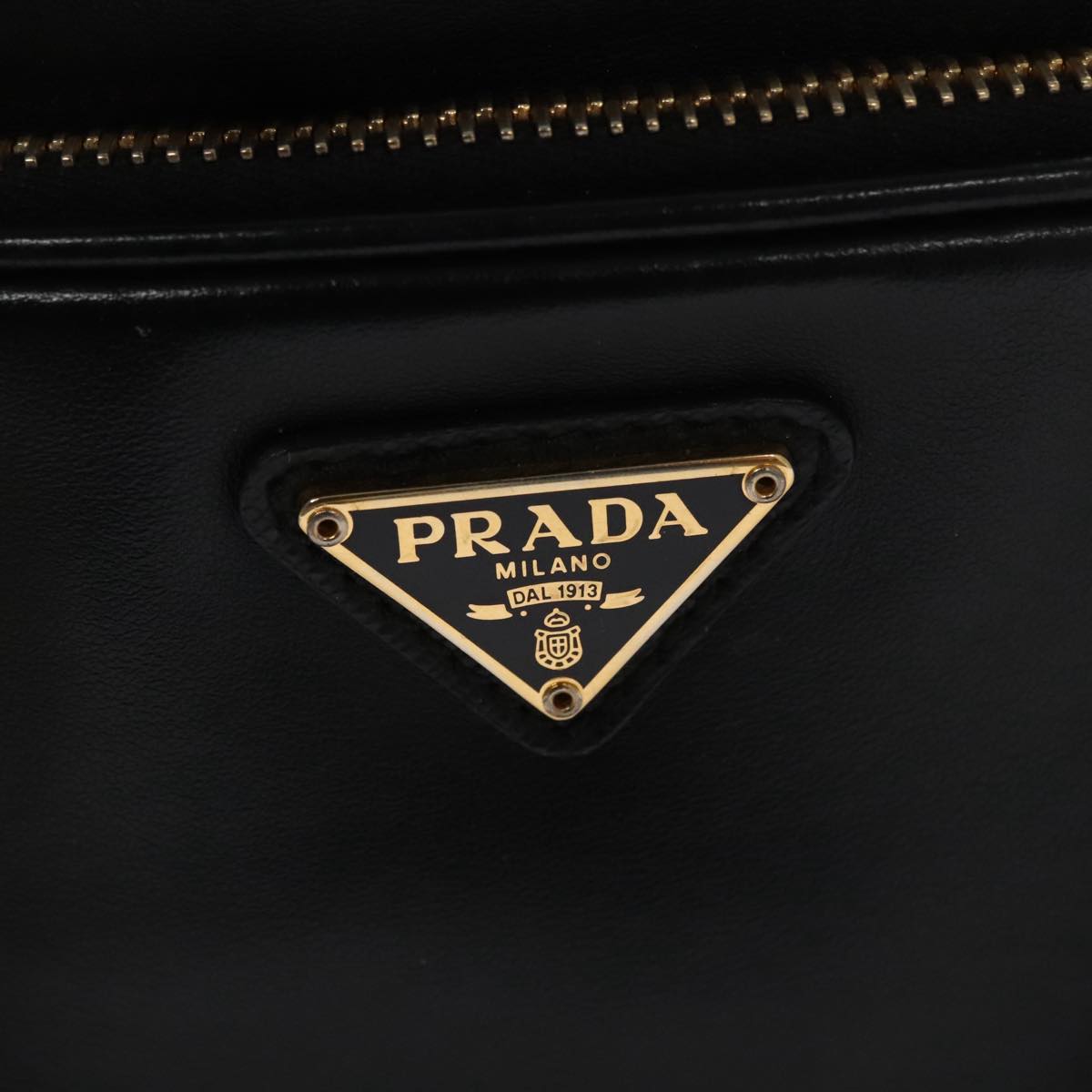 PRADA Hand Bag Leather 2way Black Gold Auth 106451AV