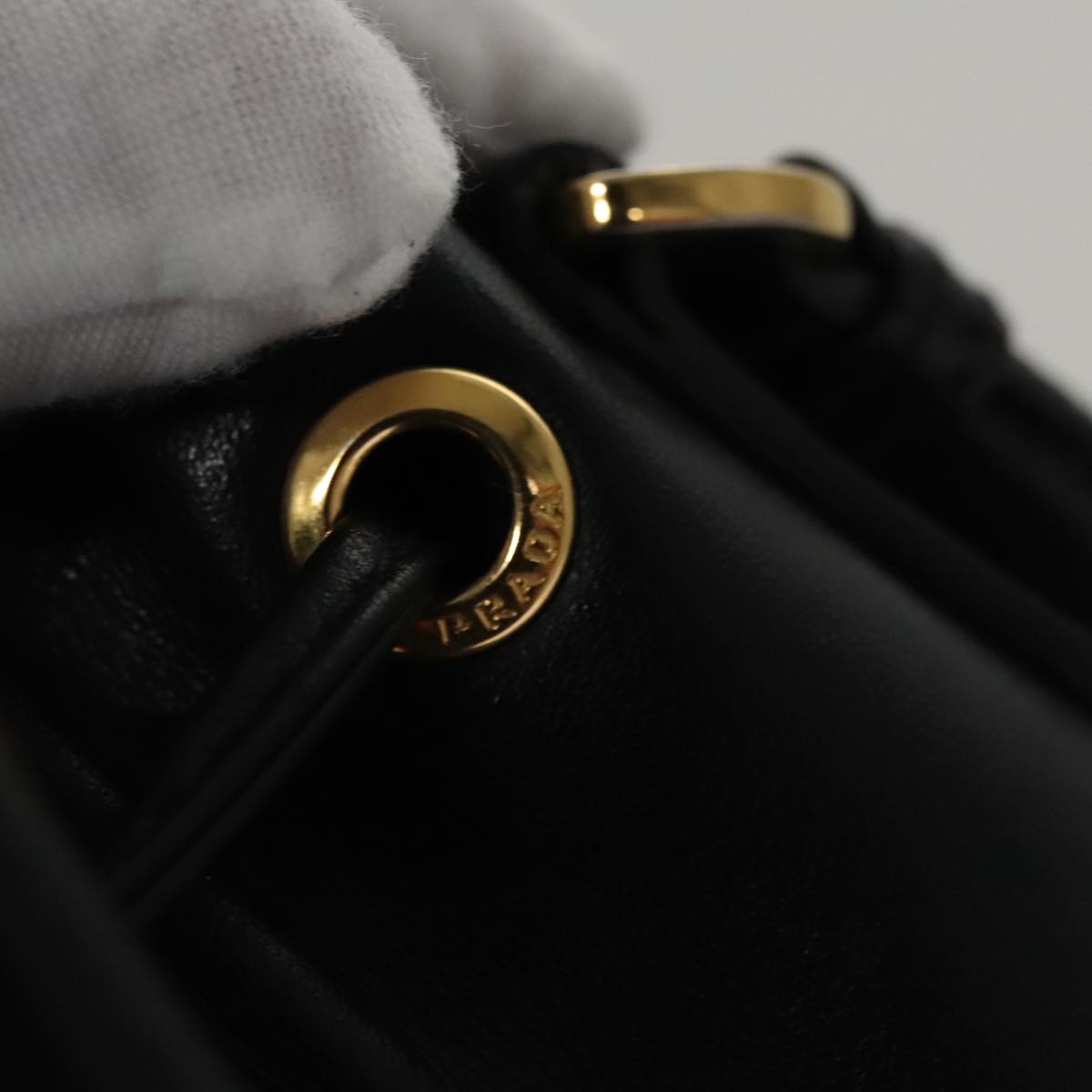 PRADA Hand Bag Leather 2way Black Gold Auth 106451AV