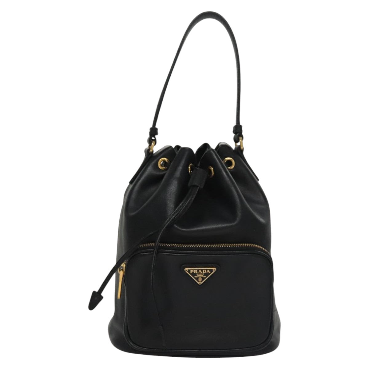 PRADA Hand Bag Leather 2way Black Gold Auth 106451AV