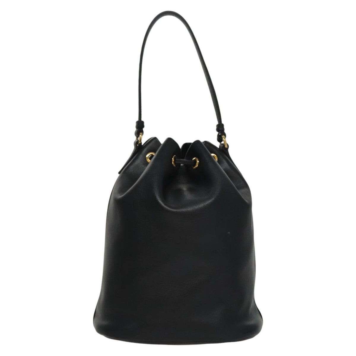 PRADA Hand Bag Leather 2way Black Gold Auth 106451AV