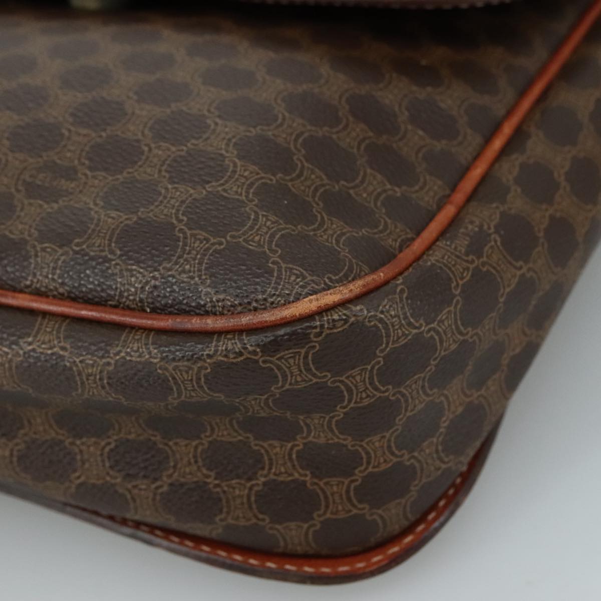 CELINE Macadam Canvas Shoulder Bag PVC Leather Brown Gold Auth 106514