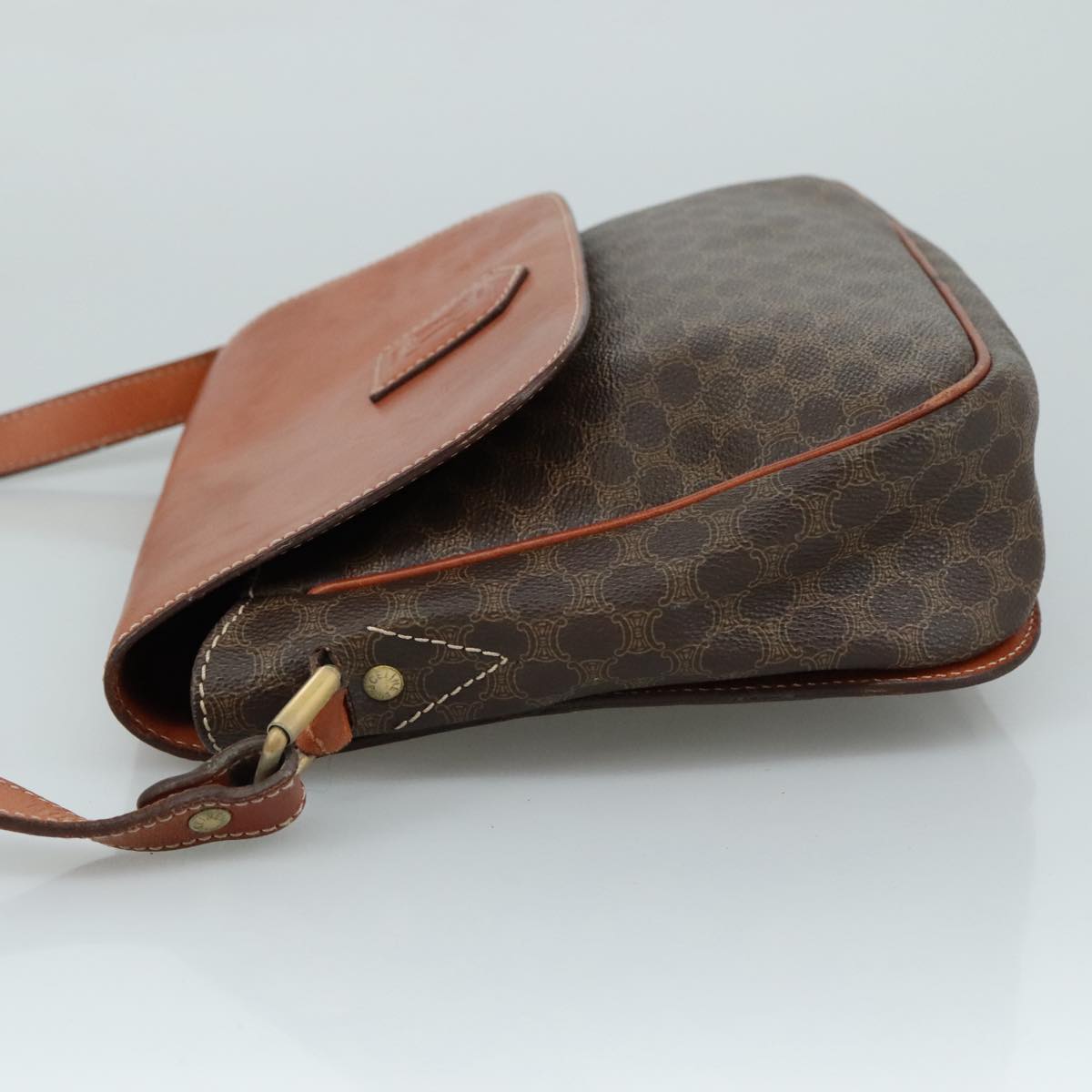 CELINE Macadam Canvas Shoulder Bag PVC Leather Brown Gold Auth 106514