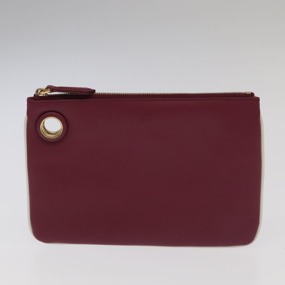 FENDI Triplet Clutch Bag Leather Brown Purple gold Auth 106719V