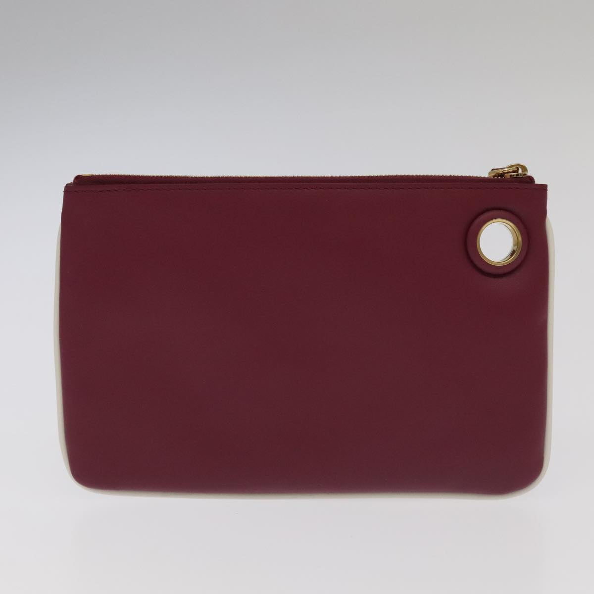 FENDI Triplet Clutch Bag Leather Brown Purple gold Auth 106719V