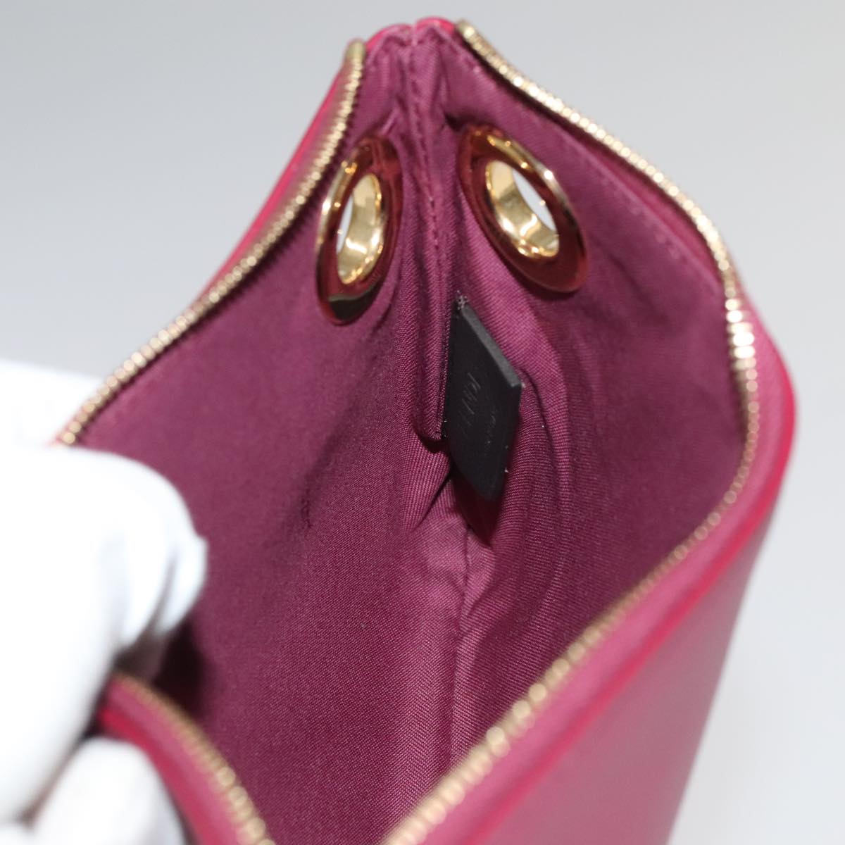 FENDI Triplet Clutch Bag Leather Brown Purple gold Auth 106719V