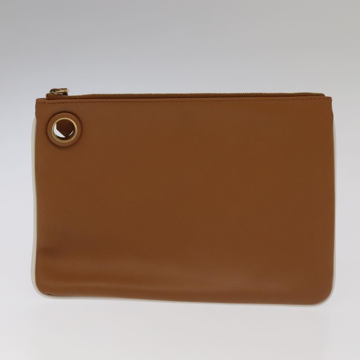 FENDI Triplet Clutch Bag Leather Brown Purple gold Auth 106719V