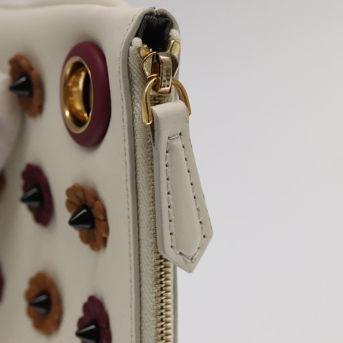 FENDI Triplet Clutch Bag Leather Brown Purple gold Auth 106719V