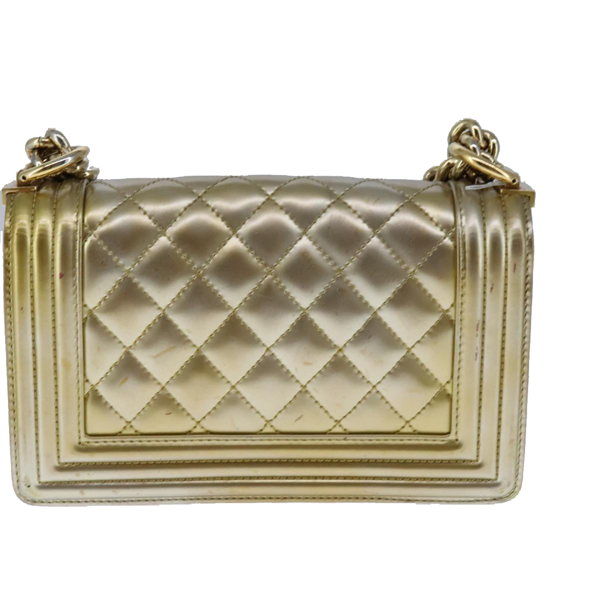 CHANEL Matelasse Chain Boy Chanel Shoulder Bag Patent Gold CC Auth 106721SAM