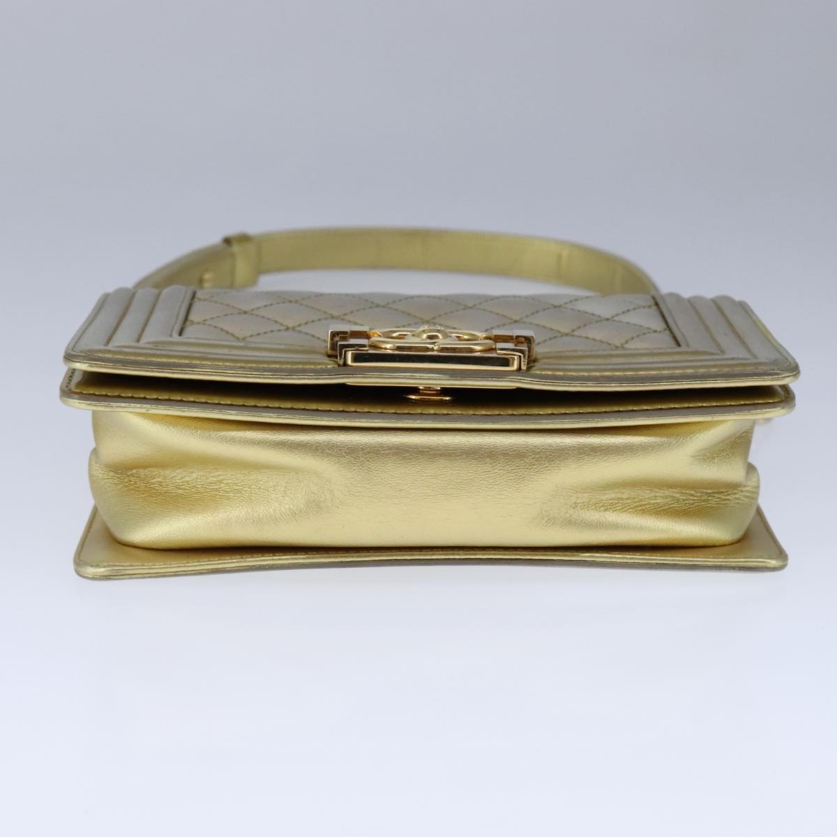 CHANEL Matelasse Chain Boy Chanel Shoulder Bag Patent Gold CC Auth 106721SAM