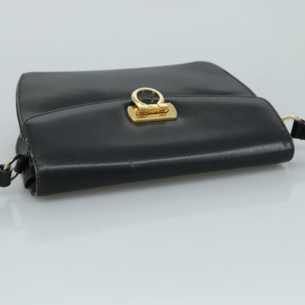 Salvatore Ferragamo Gancini Shoulder Bag Leather Black Auth 106734