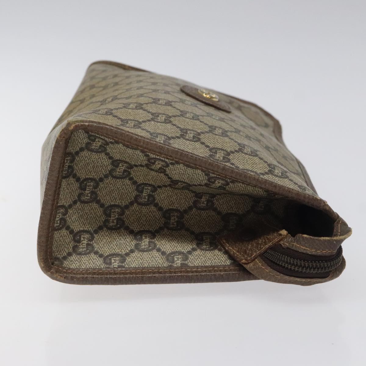 GUCCI GG Plus Supreme Clutch Bag PVC Beige Auth 106767